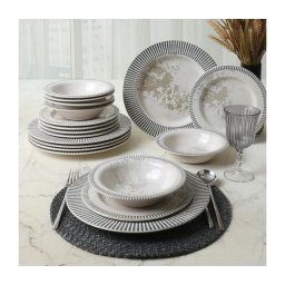 Set de masă 18 piese din ceramică, gri/crem