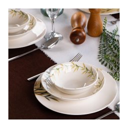 Set de masă din porțelan, 18 piese, alb/verde/galben