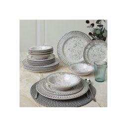 Set de masă, 18 piese, gri/ceramică