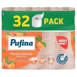 Hartie Igienica Pufina Color, Piersica, 32 Role, 3 Straturi