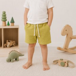 Pantalon Scurt Muselina Bumbac Organic, Culoare Verde Praz