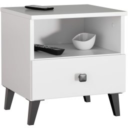 Comoda / noptiera MOBI K01 cu sertar si raft deschis, alb-negru, 40x37x43 cm
