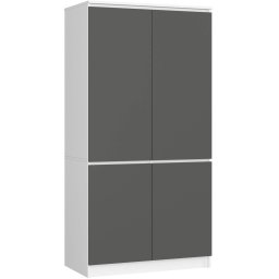 Dulap cu 4 usi, rafturi si bara pentru umerase, 90x51x180 cm, alb/gri grafit
