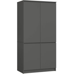 Dulap cu 4 usi gri grafit, rafturi si bara pentru umerase, 90x51x180 cm