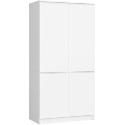 Dulap cu 4 usi alb mat, rafturi si bara pentru umerase, 90x51x180 cm