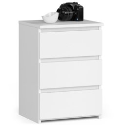 Noptiera alba cu 3 sertare, PAL laminat 16 mm, 40x35x57 cm