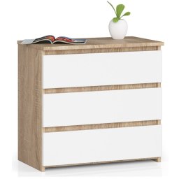 Noptiera cu 3 sertare, stejar sonoma si alb, PAL laminat 60x35x57 cm