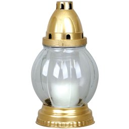 Candela funerara din sticla transparenta, aurie, 18 ore, 20 cm