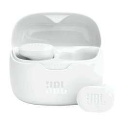 Casti in-ear JBL Tune Buds, True wireless, Anulare activa a zgomotului, Bluetooth, 4 Microfoane, Autonomie 48H, IP54, Alb