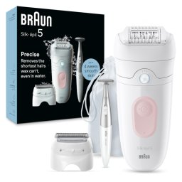 Epilator Braun Silk-épil 5 5-230 Wet & Dry, MicroGrip, Smart Light, 28 de pensete, 2 viteze, Trimmer Bikini + 5 accesorii, Cap de ras + Pieptene, Saculet de voiaj, Roz pal