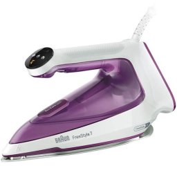 Fier de calcat Braun FreeStyle 7 FI7215VI, 2000W, jet de abur 230g/min, abur variabil 0-50 g/min, pompa integrata, talpa EloxalPlus, sistem EasyCalc Clean, rezervor 350 ml, tehnologie FreeGlide 3D, oprire automata, sistem antipicurare, Alb / Violet