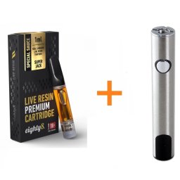 Set Baterie Vape Pen cu Preheat + Eighty8 1ml LIVE RESIN Pod CBD 65% 510 Super Jack