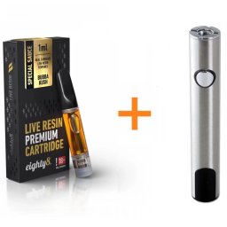 Set Baterie Vape Pen cu Preheat + Eighty8 1ml LIVE RESIN Pod CBD 65% 510 Bubba Kush