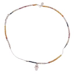 Colier cu discuri de Safir multicolor, Diamant Herkier si pandantiv Hamsa argint 925