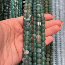 Sirag Agat verde dantelat mat sfere 8mm, 38cm