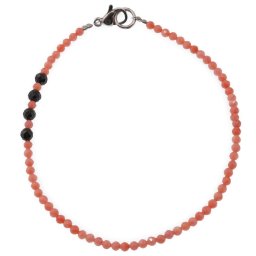Bratara Coral roz sfere fatetate 2mm si Turmalina neagra sfere fatetate 3mm