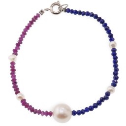 Bratara Rubin discuri 3mm, Lapis lazuli sfere fatetate 3mm si Perle de cultura