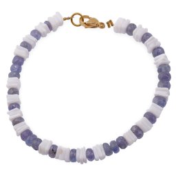 Bratara Tanzanit discuri fatetate 5mm si Opal alb patratele 5mm