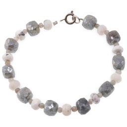 Bratara Labradorit diamantat cuburi fatetate 8mm, Opal dendritic discuri fatetate 6mm si Labradorit sfere 3mm
