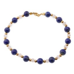 Bratara Lapis Lazuli sfere 6mm, Cuart roz discuri fatetate 4mm si inox auriu