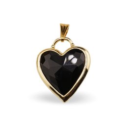 Pandantiv inima fatetata din Obsidian cu montura aurie, 23mm