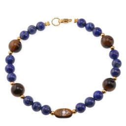 Bratara Lapis lazuli sfere 6mm, Ochi de tigru sfere 8mm si oval neregulat 10mm cu inox auriu