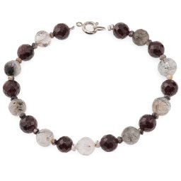 Bratara Cuart turmalinat si Granat sfere fatetate 8mm, Opal dendritic discuri fatetate 3mm