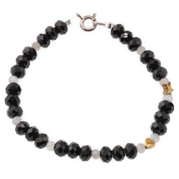Bratara Turmalina neagra discuri fatetate 6mm, Labradorit sfere fatetate 4mm si elemente din Hematit auriu