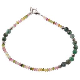 Bratara Turmalina multicolora discuri 3mm, Smarald sfere fatetate 4mm si bumbi argintii