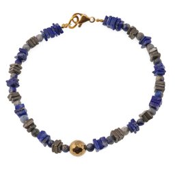 Bratara Pirita si Lapis Lazuli patratele 4mm, Lapis lazuli sfere 3mm si Hematit auriu sfera fatetata 6mm