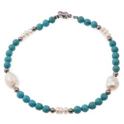 Bratara Turcoaz sfere 4mm, Perle de cultura 4-8mm si bumbi argintii
