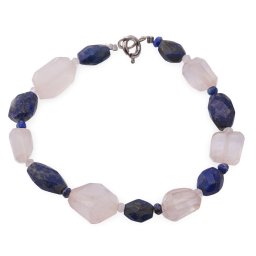 Bratara Cuart roz cristale fatetate si Lapis lazuli neregulat fatetat