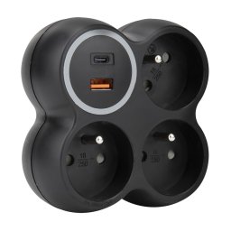 Solight P106CB-PD20 - Prelungitor cu 3 prize de 15 A și porturi USB A și C, negru