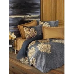 Set husa pilota + fata de perna, satin bumbac 100%, 135x200 cm + 80x80 cm, gri/auriu - Verificat A · Re-Bloom
