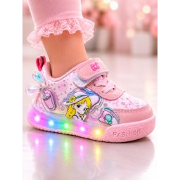Pantofi sport cu luminite, Model Cocktail, Piele ecologica, Fete, Roz