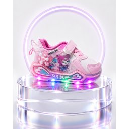 Pantofi sport cu luminite, Model cu holograma, Piele ecologica, Fete, Roz