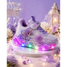Pantofi sport cu luminite, Model cu Zana, Piele ecologica, Fete, Mov