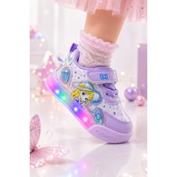 Pantofi sport cu luminite, Model Cocktail, Piele ecologica, Fete, Mov