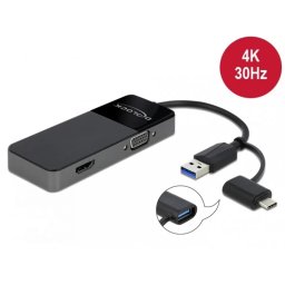 Adaptor Delock USB 3.0 + adaptor USB-C la HDMI 4K@30Hz + VGA T-M Negru