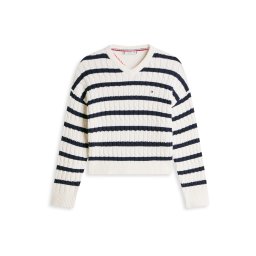 TOMMY HILFIGER Pulover negru / alb