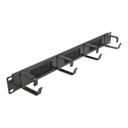 Organizator cabluri 19" 1U pentru cabinet cu 4 inele + perii Negru, Delock 66489