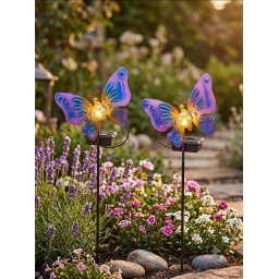 Set Lampi Solare de Gradina din Metal LED, Modele 3D Fluturi, Colibri sau Albinute, Senzor de Lumina, Autonomie 12h, Set 4 8 Bucati