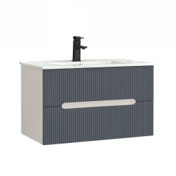 Masca chiuveta baie Leziter Trent 80 cm cu lavoar ceramic, 2 sertare, alb-gri antracit