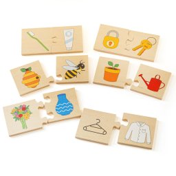Puzzle din lemn educativ Perechi potrivite, 16 puzzle-uri de asociere