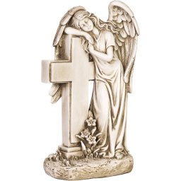 Statueta funerara înger cu cruce din polyresin, 18,5x11x33 cm