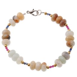 Bratara Amazonit rondele 8mm, Lapis lazuli si Rubin sfere fatetate 2mm si bumbi din inox auriu