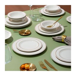 Set de veselă, 18 piese, alb/auriu, porțelan