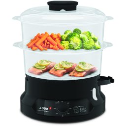 Aparat de gatit cu aburi Tefal MiniCompact VC139810,800W, 6L, preparare 2 retete simultan, 2 compartimente, timer 60 min, indicator nivel apa, negru