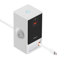 Prelungitor Baseus PowerCombo 1x Priza Schuko 1x USB-A 2x USB-C Alb