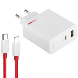 Incarcator de retea SuperVOOC GaN Dual Charger USB-A/USB-C 80W Alb